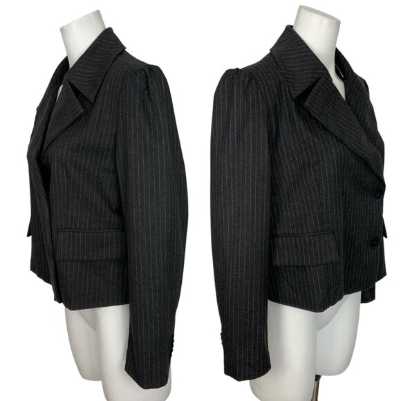 Anthropologie Maeve 80'S Boxy Blazer S Gray Pinstriped Crop Oversized Career NWT - Picture 3 of 13